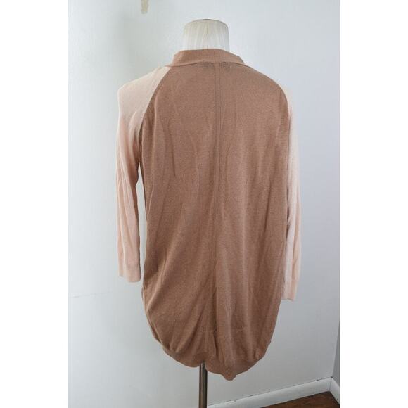 The Kooples Cardigan S Open Colorblock Brown Lightweight Tencel Silk Cashmere - Picture 3 of 5